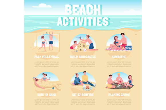 Beach Activities Flat Color Vector for Infographics and Graphics