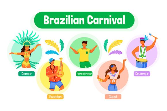 Brazilian Carnival Flat Color Vector for Infographics and Graphics