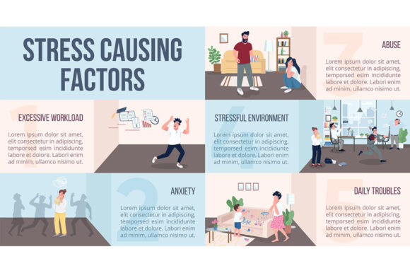 Stress Causing Factors Flat Color Vector Graphics